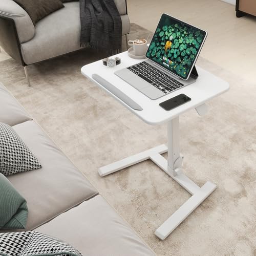 PUNCIA Adjustable Height Small Standing Desk Foldable Laptop Table with Stoppers - 90° Tiltable Rolling Computer Cart Portable Workstation Mobile Desk for Home Office Small Space Bedroom Dorm Study PUNCIA