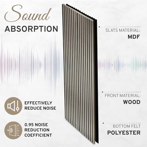 DOGBERRY 2 Pack Acoustic Wood Wall Panels, Decorative Soundproof Panels for Walls and Ceiling,n, 3D Slat Wood Wall Panels (94.49” x 25.4” Total Coverage, Drift Wood) DOGBERRY