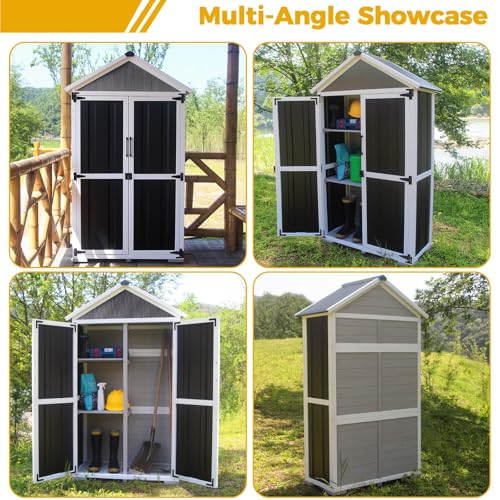 Outdoor Storage shed Small Storage shed with Floor Wooden Frame Lockable Metal Door Adjustable Shelves Cabinets Waterproof Large Capacity Storage Tool Cabinet Box for Backyard Garden Patio Lawn Agitree