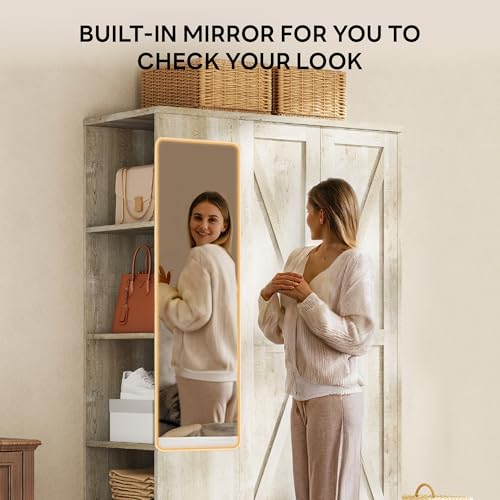 LIKIMIO Armoire Wardrobe Closet 70 Inches, Large Storage with Mirror, 2 Doors, Drawer, and Shelves, Modern Bedroom Freestanding Wooden Wardrobe Combination with Hanging Rail, Rustic Maple LIKIMIO