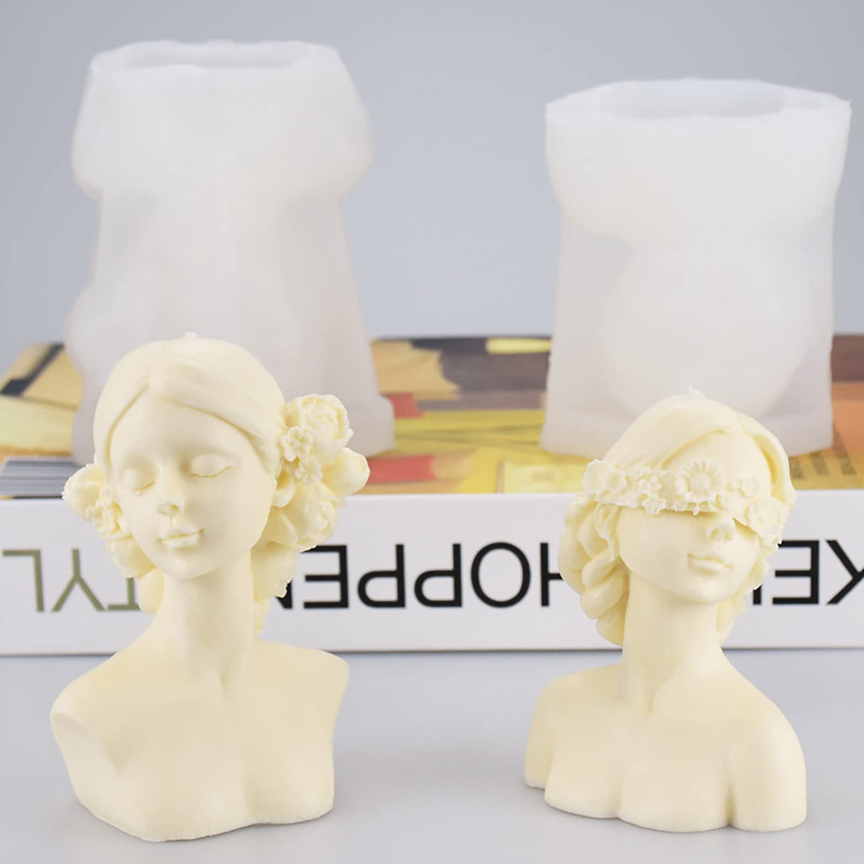 2 Pack Braid Girl Shape Portrait Candle Resin Mold - Resin Casting Silicone Molds for Home Decor & Candle Making Wave Spiral Mold ESEDAGE
