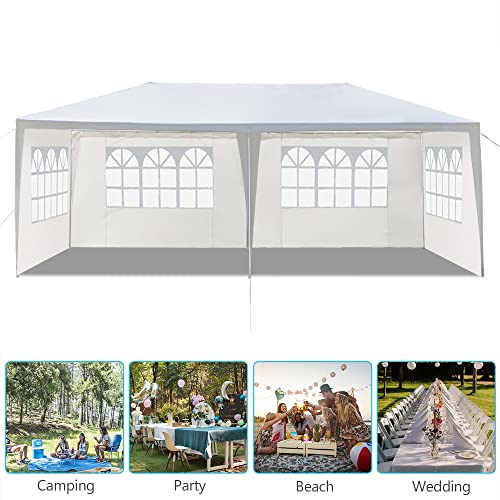 Outdoor Party Tent - Wedding & Birthday Event Tent with Removable Sidewalls & Transparent Windows (10'x20'/4 Sidewalls White) LBLWJD