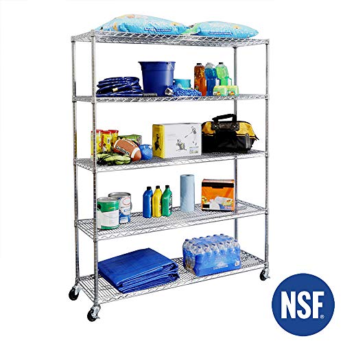 Seville Classics UltraDurable Heavy Duty NSF Solid Steel Wire Rack Storage Unit Organizer for Garage, Warehouse, Office, Restaurant, Classroom, Kitchen, 5-Tier Shelving, 60" W x 18" D Seville Classics
