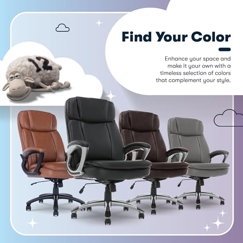 Serta Fairbanks Big & Tall Executive Office Chair, Ergonomic Comfy High-Back ComputerChairs with Lumbar Support, Semi-Plush Seat Cushion, Padded Armrests, Nylon Swivel Base, Bonded Leather, Black Serta