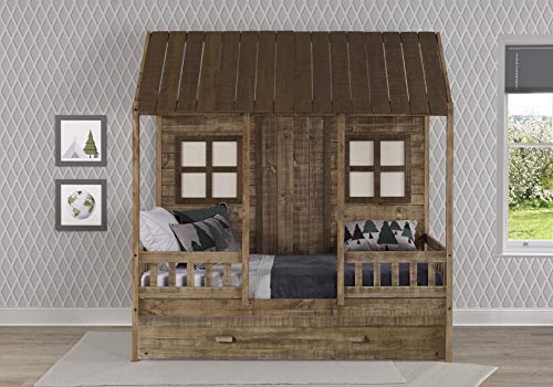 Donco Kids Twin Front Porch Low Loft w/Twin Trundle Bed, Rustic Driftwood Donco Kids