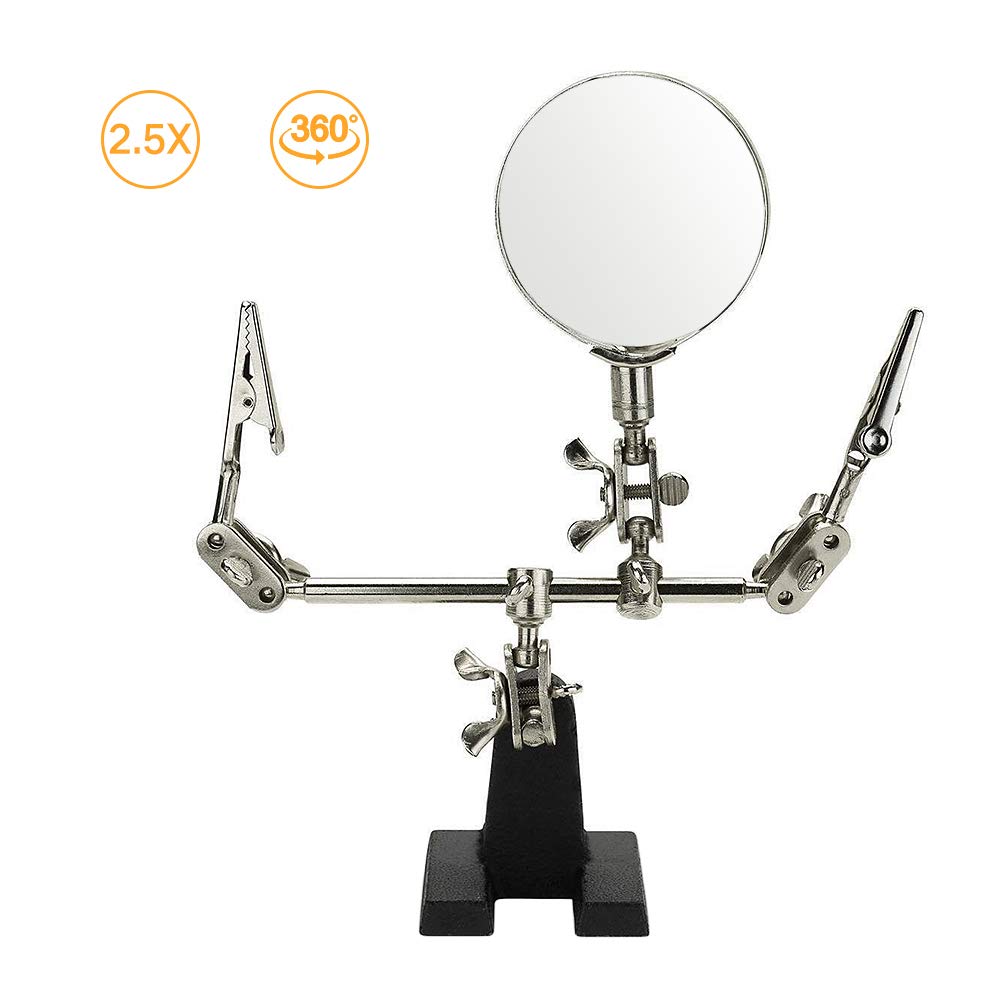AORAEM Helping Hands Magnifier with Dual Adjustable Alligator Clips in 2.5x Magnifying Glass Soldering Station for Crafting, Hobby, Micro Objects (Not Include Battery) AORAEM