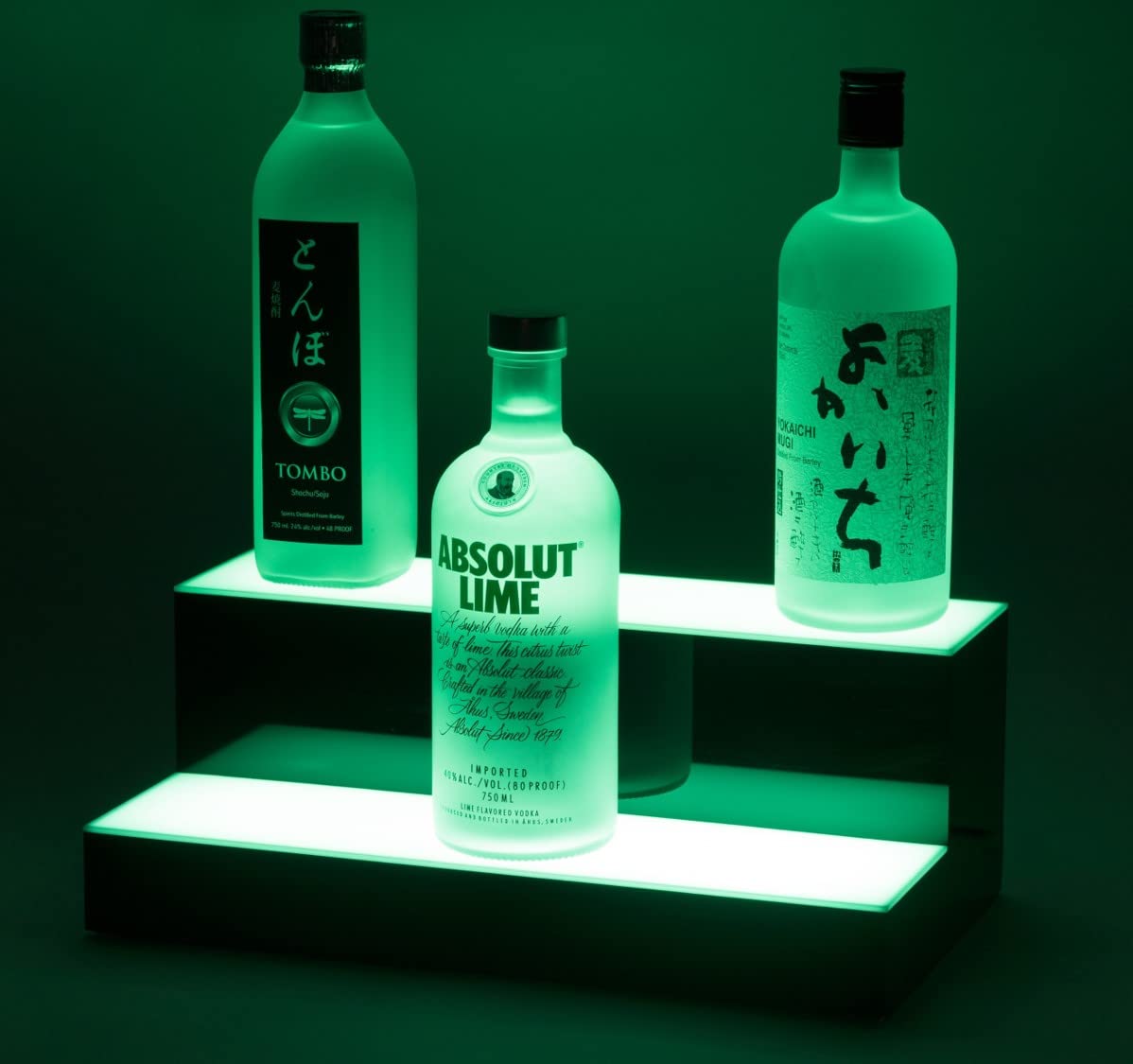 Boss Premium® BarUSA™ LED Lighted Bar Shelf Display Liquor Bottle Alcohol Whiskey Shelves Rack Stand Tray Units for Home Bar Living Room Accessories and Decor - Designed in USA (2-Step, 16 Inch) Boss Premium