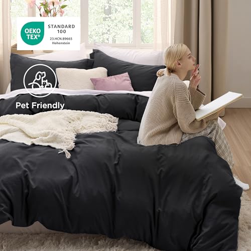 Bedsure Black Duvet Cover King Size - 3 Pieces Prewashed Cotton-Like Polyester Extra Soft Bedding Set, Includes 1 Duvet Cover 104x90 Inches with Zipper Closure & 2 Pillow Shams, Comforter Not Included Bedsure