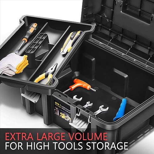 DNA MOTORING 2pcs Tool Boxes Set - Lockable Organizer Storage Portable Toolbox with Removable Tray for Workshop Garage & Household, Large Capacity, TOOLS-00310 DNA MOTORING