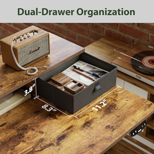 Agilestic Electric Standing Desk with 2 Drawers and Keyboard Tray, 55 x 24 Inches Ergonomic Adjustable Height Desk with Storage, Sit Stand up Desk Computer Workstation, Rustic Brown Agilestic