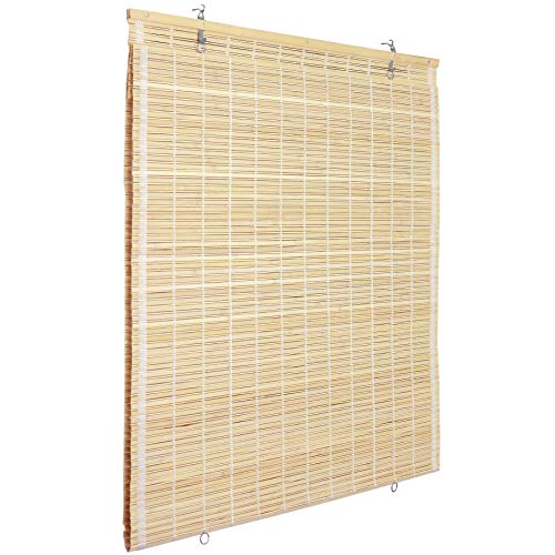 ORIENTAL Furniture Bamboo Cordless Window Shade - Natural 36" W Red Lantern