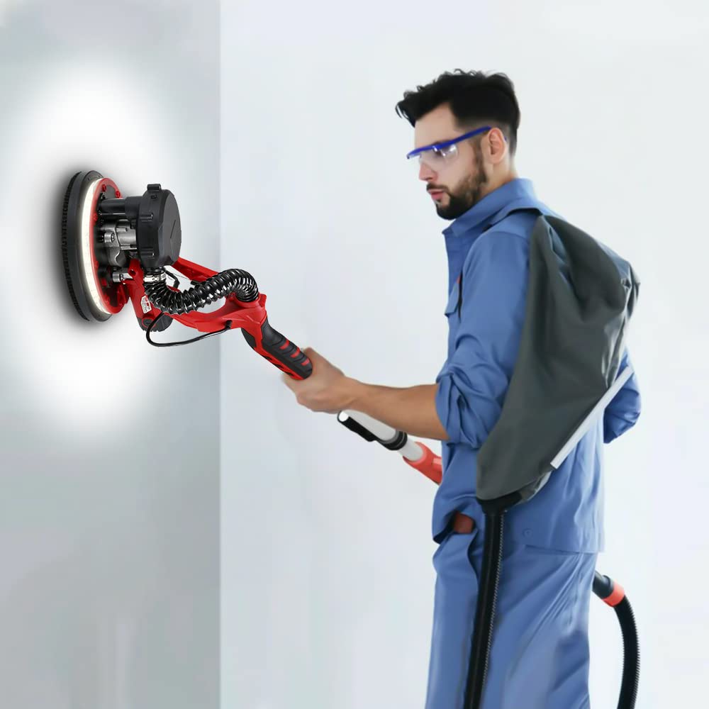 Anbt Drywall Sander,1250W Electric Wall Sander, Double-Deck LED Lights Sander, Electric Drywall Sander w/Dust-Free Automatic Vacuum System 5 Variable Speed,12PC Sanding Disks Anbt