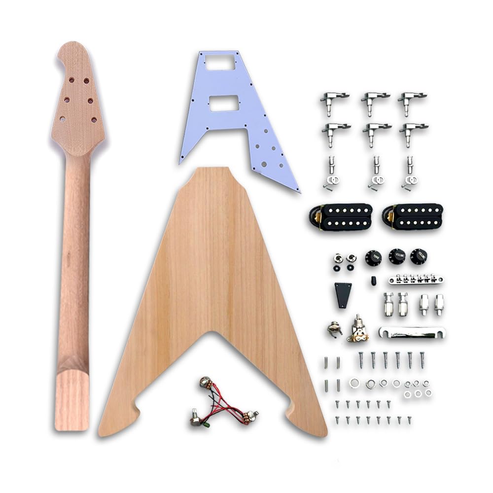Electric Guitar Kit unfinished Rosewood Fingerboard Fretboard Guitar Body with All Accessories Fully Components Included Electric Guitar Kit All Parts Included Build Your Own (TZ-46) WoodArtSupply