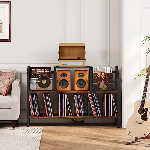 Homeiju Record Player Stand Holds up to 500 Albums, Turntable Stand with Vinyl Record Player Storage Cabinet, Records Vinyl Albums Storage, Rustic Brown Homeiju