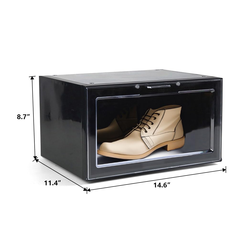 JNTKE 2 Packs LED Sneakers Boxes, Stackable Clear Shoe Display Cases, Plastic Shoe Storage Organizer for Closet, Magnetic Open Collection Storage Containers with Lids, White JNTKE