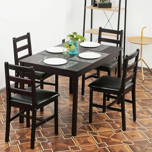 Pazidom Small Dining Table Set for 4, Wooden Kitchen & Dining Room Sets 5 Piece Kitchen Table Set, Square Table and Chair Breakfast Table Set for Restaurant Home Kitchen Living Room, Dark Brown Pazidom