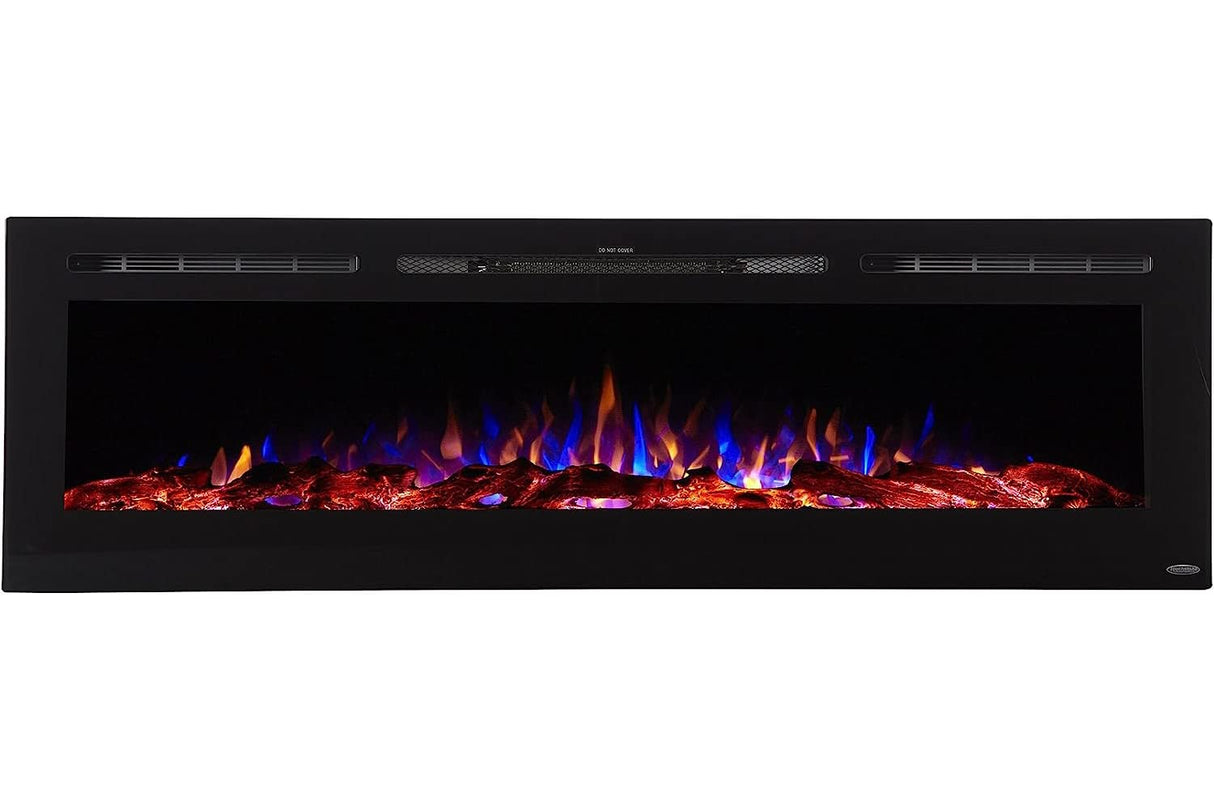 Touchstone Smart Electric Fireplace-The Sideline® 72 Inch Wide-in Wall Recessed-30 Realistic Ember Color/Flame Options-1500W Heater w/Thermostat-Black-Log & Crystal Hearth Options -Alexa/WiFi Enabled Touchstone