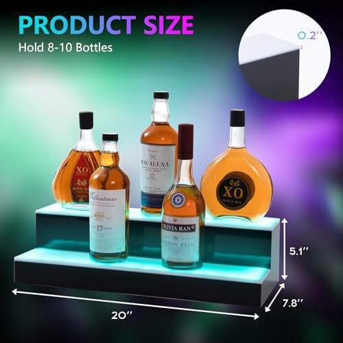 Leekimid Led Lighted Liquor Bottle Display Shelf, 20 Inch 2 Tier Whiskey Rack, Support USB, Bar Stand with RF Remote & App Control, Illuminated Acrylic Lighting Shelves for Home Bar, Party Leekimid