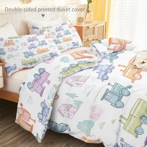 3-Piece Double-Sided Printed Duvet Cover Set Single – Soft Microfiber Bedding with Minimalist Car Cute Design with Zipper Closure,Includes 1 Duvet Cover + 2 Pillowcases Multicolor Generic