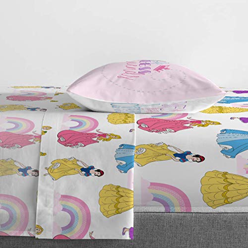 Jay Franco Disney Princess Rainbow 5 Piece Twin Bed Set - Includes Comforter & Sheet Set - Bedding Features Aurora, Belle, & Cinderella - Super Soft Fade Resistant Microfiber Jay Franco