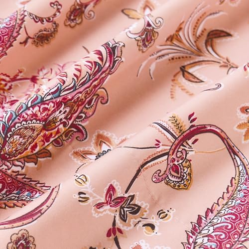 Elegant Comfort Softest and Coziest 6-Piece Sheet Set - 1500 Premium Hotel Quality Microfiber - Deep Pocket, Wrinkle Resistant 6-Piece Paisley Pattern Bed Sheet Set, Full, Paisley Coral Elegant Comfort