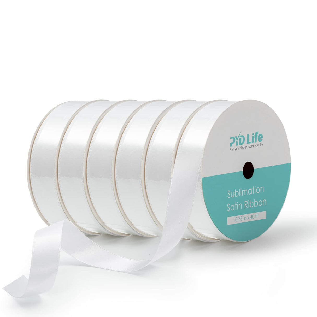 PYD Life 6 Rolls Sublimation Satin Ribbon 3/4 Inch x 40 Ft White Blanks Double Faced for Heat Transfer Print,Satin Ribbon for Craft Gift Wrapping,Wedding Decor,Bow Making PYD Life