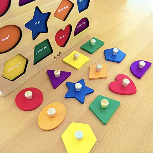 Dailyfunn Montessori Toy Shape Peg Puzzles Baby Puzzle 12-18-24 Months with Knob for Infant-Toddlers 1-3 D Dailyfunn