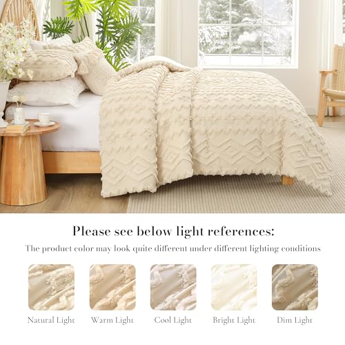 Amélie Home Boho Comforter Set, 3 Piece Bedding Set with 2 Pillow Cases, Soft Microfiber Comforter with Hollow Fiber Fill, Lightweight All-Season Comforter for Farmhouse & Modern Bedroom, King, Beige Amélie Home