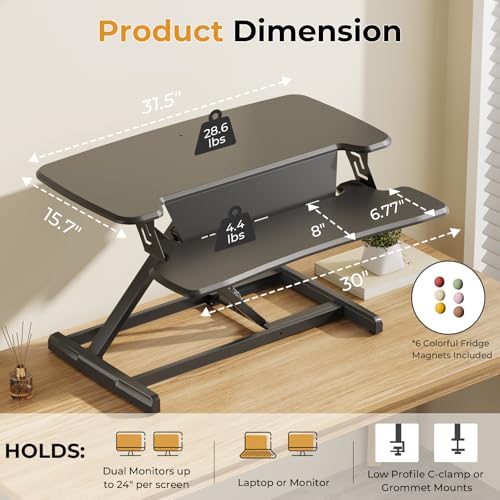 JOY worker Standing Desk Converter, 32" Height Adjustable Sit Stand Up Desk Riser with Keyboard Tray & 6 Fridge Magnets, Desktop Workstation Riser for Home Office Computer Laptop, Black JOY worker