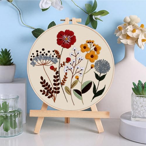 ERKOON 3 Sets Embroidery Kit, Floral Cross Stitch Set for Include Embroidery Cloth Hoops Threads for Craft Lover Hand Stitch (Plants & Flowers)