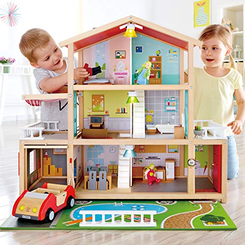 Hape Doll Family Mansion| Award Winning 10 Bedroom Doll House, Wooden Play Mansion with Accessories for Ages 3+ Years Multicolor, L: 31.6, W: 11.4, H: 28.4 inch Hape