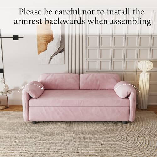Anwick Modern Velvet 3 in 1 Sleeper Sofa Bed,Convertible Folding Futon Sofa Pull Out Couch Bed with 3 Reclining Backrests,Pillows,54" Small Love Seat for Compact Living Room Office (Pink, 54") Anwick