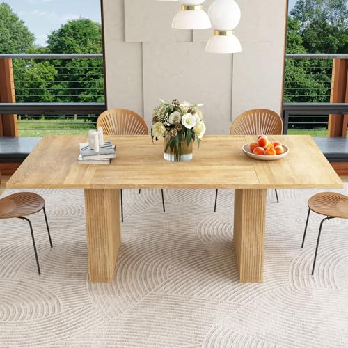 weselon 78 Inch Dining Table for 6 8 10, Modern Farmhouse Rectangular Kitchen Table, Long Dining Room Tables with Wood Strip Base for Kitchen Living Room (Natural) weselon