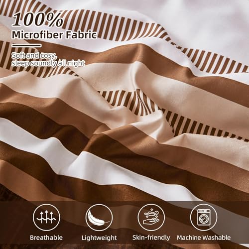 Dobuyly Brown Comforter Queen Size 7 Pieces, Boho Striped Bed in a Bag Set, Soft Microfiber Bedding Set with Comforter, Sheets, Pillowcases & Shams Dobuyly