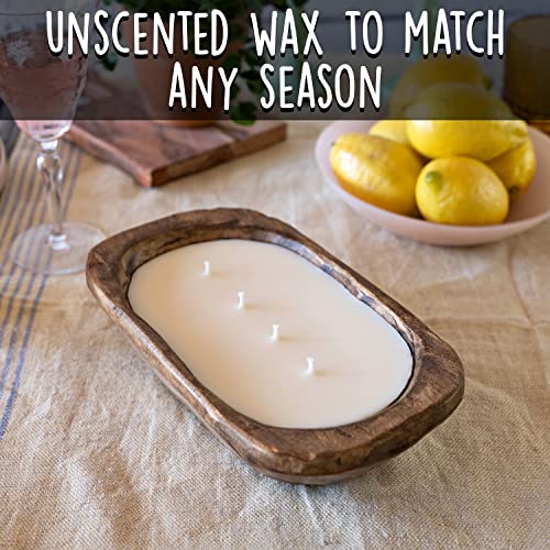 Wooden Dough Bowl Candle 10 Inch, Soy Candle, Farmhouse Candles for Table, Wood Boat 4 Wick, Décor, Unscented MAINEVENT