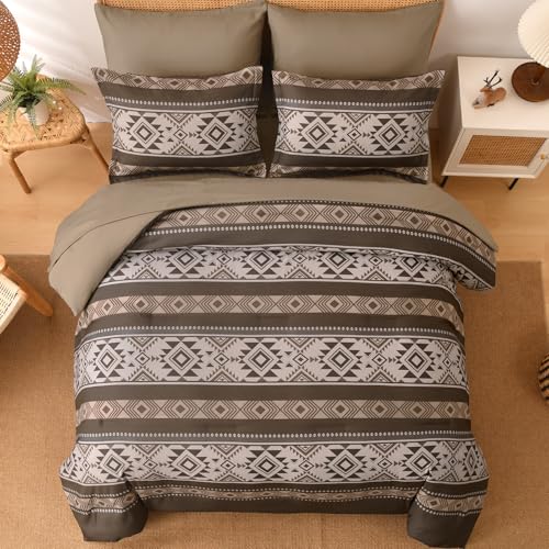 Anibedding Brown Comforter Set Queen 7 Pieces Boho Western Bedding Set for All Season, Aztec Bed in a Bag Queen Soft Microfiber Comforter Set with Sheets, Pillowcases & Shams Anibedding