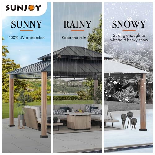 Sunjoy Roberts Outdoor Patio 13 x 15 ft. Black Steel Frame Hardtop Gazebo with 2-Tier Rust-Resistant Steel Roof by SummerCove SummerCove