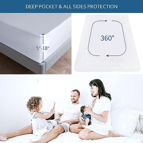 Moonsea Queen Size Mattress Protector Waterproof,Mattress Cover Protector, Smooth Top Mattress Protector for Kids, Breathable Skin Friendly and Noiseless Fitted Sheet Queen Size,Polyester Moonsea