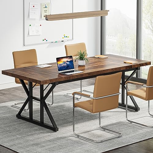 Tribesigns 6FT Conference Table, 70.86 L x 31.49 W x 29.52 H Inches Rectangle Meeting Room Table, Rustic Wood Seminar Table Executive Desk for Office, Conference Room (Black) Tribesigns