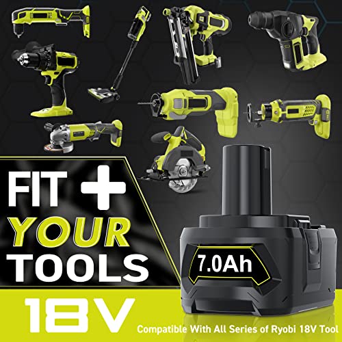 POWTREE 7.0Ah 18V 2Pack Replacement for Ryobi 18V Battery ONE+ Plus Li-ion P108 P102 P103 P104 P105 P107 P109 P122 PBP005 RB18L50 Cordless Power Tools with LED Indicator POWTREE