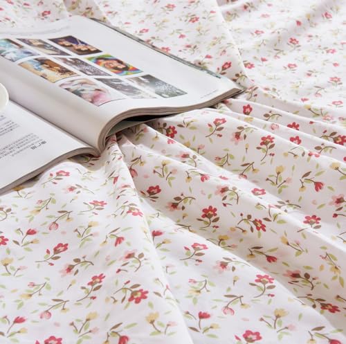 Twin Bed Sheet Set 3PC Printed Red Cute Flower Sheet Pattern Cooling Brushed Microfiber Deep Pocket Floral Sheets Set Luxury, Soft, Breathable, Hypoallergenic, Wrinkle Free Single Bedding for Kids KACEMOO