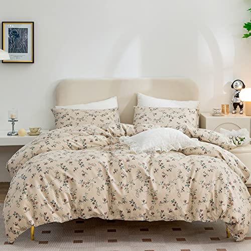 Jane yre Duvet Cover Queen Floral, Brushed Microfiber 3 Pieces Bedding Set, Garden Style Vintage Floral Queen Duvet Cover Flower, with Zipper Closure, Luxury Soft Breathable Comfy Jane yre