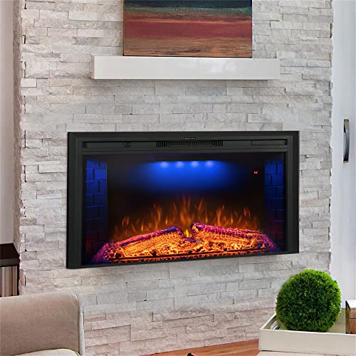 Benrocks 40'' Electric Fireplace Inserts, Recessed & Built in Wall Electric Fireplace Heater with Fire Crackling Sound, Adjustable Top Light & Flame Speed, Overheating Protection, 750/1500W Black Benrocks