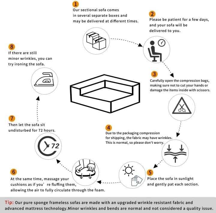 Curve Modular Sofa Couch, Deep Seat Cloud Couch, No Assembly Required Sofa Set, Chenille Fabric 4-Seater Comfy Cloud Couches for Living Room Apartment Office-Beige DEINPPA
