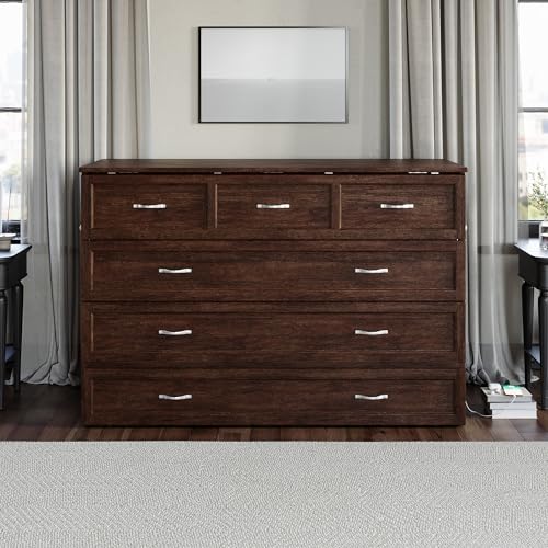 AFI, Northfield Murphy Bed Chest Queen with 6" Mattress, Storage Drawer & Built-in USB Charger, Burnt Amber AFI