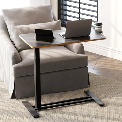 SANODESK Medical Adjustable Overbed Bedside Table with Hidden Casters, Pneumatic Mobile Laptop Computer Standing Desk Cart with Tray, Hospital and Home Use(31.5" W x 17.7" D, Black) SANODESK
