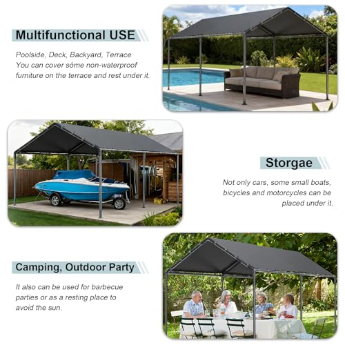 Carport 10x20ft Heavy Duty Car Tent, Portable Garage, Car Shelter, All-Season Tarp Tent for Car, Party,Grey Grezone