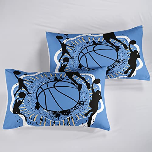 QOOMO Basketball Comforter Set for Kids Teens Boys,Blue Ball Kids Comforter,1 Comforter with 2 Pillowcase, Microfiber 3 Piece Bedding Set,Soft and Lightweight(Blue,Full Size) QOOMO