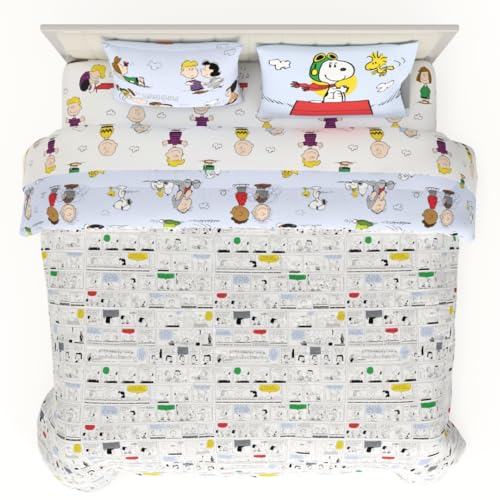 Peanuts® Charlie Brown, Snoopy & Gang Bedding, 7 Piece Super Soft Cozy Reversible Comforter and Sheet Set with Sham, King, (100% Official Licensed Product) by Franco Collectibles Franco
