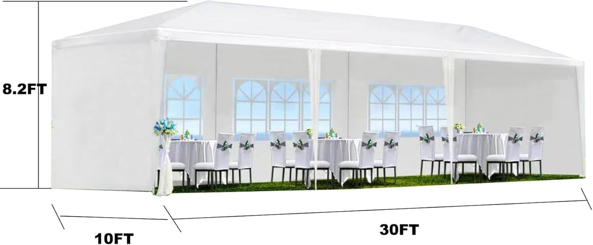 10x30 Party Tent, Outdoor Wedding Tents with 8 Removable Sidewalls, Gazebo Shelter for Parties Patio, Outside Waterproof Canopy Tents, Party Wedding BBQ Events Tent White BouPower